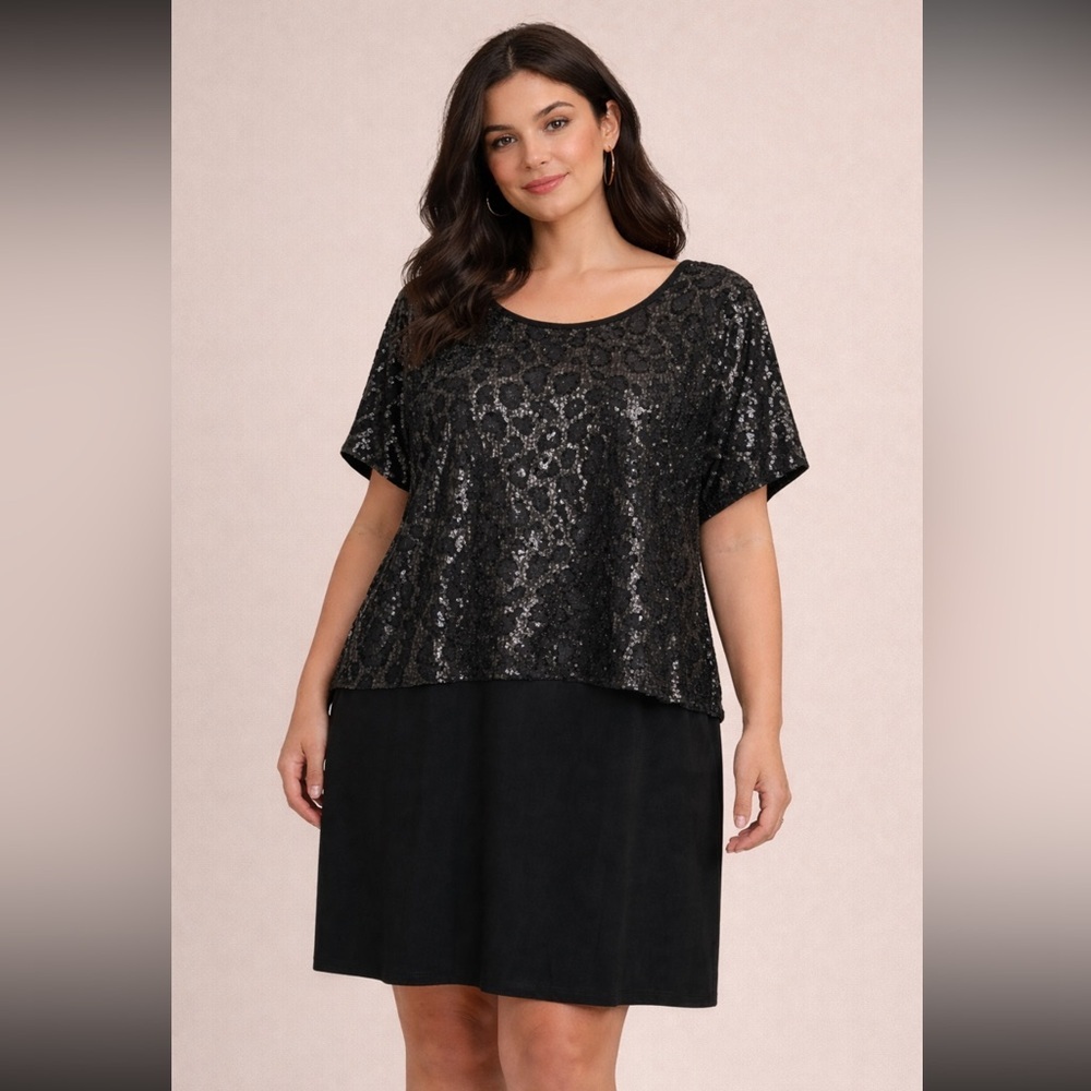 Lane Bryant Black Dress Short sleeve Sequins Blouse Size 20 Evening